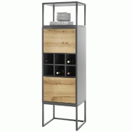 Rangement Abou - 1 niche, 2 portes, 1 étagère à bouteilles - MDF gris anthracite et plaqué chêne_1