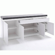 Buffet Atlantic City - Laqué blanc mat et décor béton - 4 portes, 2 tiroirs, LED blanc inclus_1