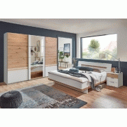 Cadre de lit GIRBO 160 x 200 cm - Blanc et chêne artisan - Design contemporain avec tête de lit réglable_1