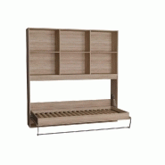 Lit escamotable STRADA-V2 - Mélamine chêne naturel avec surmeuble 6 niches - Couchage 90 x 200 cm_1