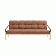 Banquette futon Poetry en pin massif - coloris brun argile - couchage 130 x 190 cm - accoudoirs en cuir_1