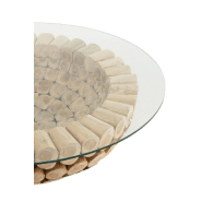 Table basse LAZA - Disques de teck naturel empilés avec plateau en verre trempé - Design indémodable_1