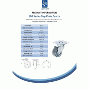 Roulette pivotante de 50 mm en caoutchouc TPR gris sur roue centrale en polypropylène_1