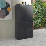 Armoire à portes battantes monochrome hauteur 197 cm - Mobel Linea - 80, Gris anthracite_1