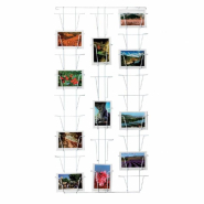 Présentoir mural pour cartes postales - 18 godets horizontaux et 6 godets verticaux - Acier blanc_1