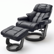 Fauteuil relax CLAIRAC XL - cuir noir - pied en bois noir - avec repose-pied - inclinable 135° - pivotant 360°_1