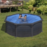 Piscine ronde acier Ø3,70m x H: 1,32m - gris anthracite - filtration à sable_1