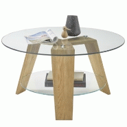 Table basse ronde Lucey - Plateau en verre et structure en chêne naturel - Diamètre 75 cm_1