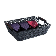Panier rectangle noir à anses bois L33,5xP26,5xH9cm - papier tressé, poignées en bois_1