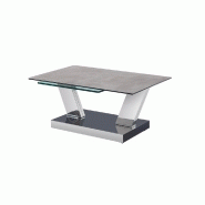 Table basse OPEN - doubles plateaux pivotants en verre trempé et céramique ciment - modulable et design_1