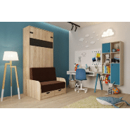 Lit escamotable industriel KEY SOFA - accoudoirs chêne - canapé avec tiroirs marron - couchage 90x200 cm_1