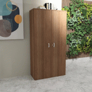 Armoire à portes battantes monochrome hauteur 197 cm - Mobel Linea - 80, Acacia foncé_1