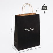 Sac kraft lisse noir poignées torsadées 22x10x29cm - par 50 - papier kraft naturel 90gr/m²_1