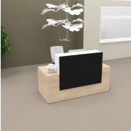 Banque d'accueil ton bois Pano - Ofitres - 120, Hêtre clair, Noir brillant / mélaminé blanc_1