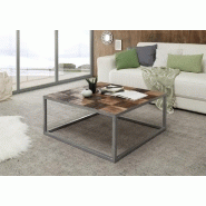 Table basse Broder 80x80 cm - Métal laqué silver et plateau en manguier massif_1