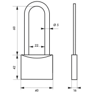 Cadenas à clé 40 mm - Anse 1/2 haute inox Ø 5 - Laiton monobloc - Thirard_1
