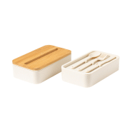 Lunch box en plastique PP - couvercle en bambou avec support téléphone - 2 compartiments de 700 ml avec couverts inclus_1