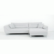 Canapé d'angle fixe droite TIPIX - Tissu Bergamo gris clair - Manchette relevable et méridienne réversible_1