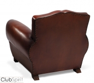Fauteuil Club Grand Moustache - dossier en accolade - assise haute - hêtre massif et basane de mouton_1