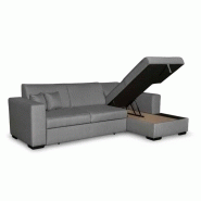 Canapé d'angle à droite convertible CABIRI gris clair avec coffre de rangement et coussins inclus_1
