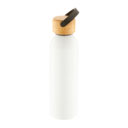 Bouteille en aluminium - couvercle en bambou - 600 ml - couleur blanche_1