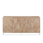 Buffet Mounie 4 portes - Motifs chevron naturel clair - Pieds métal blanc - Style industriel_1