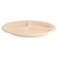 Assiette 3 compartiments bagasse naturel Ø26x2,6cm - par 800_1
