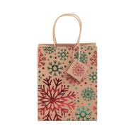 Sac cadeau Noël - Petit format en papier kraft recyclé avec motif estampillé, poignées rondes et étiquette cadeau_1