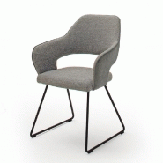 Lot de 2 chaises design NABAS - Tissu gris bimatière - Pieds traîneau en acier laqué anthracite_1