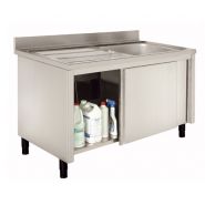 Meubles plonges - Sofinor - tout inox AISI 304L, bords droits, largeur 600 ou 700 mm, avec bac et portes coulissantes_1