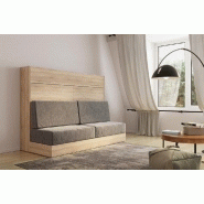 Armoire-lit escamotable VERTIGO SOFA - Chêne naturel - Canapé gris 4 coussins - Couchage 160x200 cm avec sommier à lattes_1