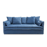 Canapé lit 3 places Cartagene - convertible express 140 cm avec matelas 10 cm en lin bleu_1