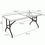 Lot de 5 tables pliantes 244 cm - usage intérieur/extérieur - structure acier époxy et plateau PEHD_1