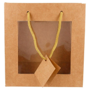 Sac kraft avec fenêtre anses cordon naturel 18+8x19cm - par 10_1