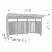Abri bus MBAV003 - Structure et bardage en bois - 390 x 200 cm - Pin sylvestre classe IV - Toiture cobacier bleu_1