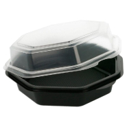 Barquette octogonale fond noir avec couv transparent 443cc 16x16x16cm - par 405_1