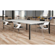 Siège de Réunion NAMI - Référence 8091 SR B - Fauteuil empilable 4 pieds en métal chromé, coque plastique blanche, tissu noir ou gris_1