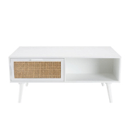 Table basse ANDROS blanche - cannage naturel, 2 tiroirs et 1 niche_1