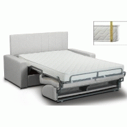 Canapé lit 3 places express RENATONISI - 140 cm - Tête de lit intégrée - Cuir vachette blanc cassé - Matelas 16 cm_1