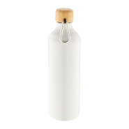 Bouteille en aluminium 800 ml - couvercle en bambou et mousqueton - couleur blanche_1