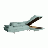 Canapé d'angle droit convertible RINO - bleu clair avec coffre de rangement et têtières réglables_1