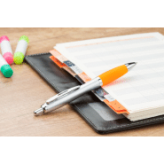 Stylo à bille en plastique - corps silver, grip en caoutchouc de couleur - encre bleue_1