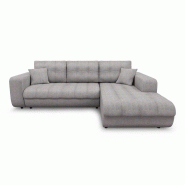 Canapé d'angle scandinave ZELI gris clair - Convertible avec méridienne à droite et coffre de rangement_1