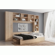 Composition lit escamotable VERTIGO SOFA - Chêne naturel, canapé gris, couchage 140x200 cm - Largeur 311 cm_1