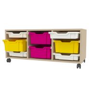 Meuble bas H40 - Capacité de 8 bacs - Structure PPM 19mm avec glissières anti-basculement et roulettes à frein
