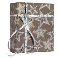 Papier cadeau kraft chocolat avec étoiles argentées - 0.70x250m - recyclable et chic_1