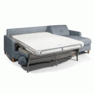 Canapé d'angle scandinave 3 places - Renatonisi Tweed bleu azur - Matelas 16 cm couchage 140x197 cm - Système express - Sommier à lattes_1