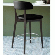 Chaise de bar HORN - Piétement hêtre laqué graphite - Assise tissu noir traité antitache et antibactérien - Fabrication italienne_1