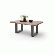 Table basse CLAREN - Plateau 110 cm en acacia massif teinte noyer - Piétement U acier finition vintage_1