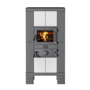 Poêle à bois avec Habillage en fonte  et Parement en faïence - Fausta_1